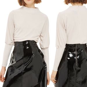 TOPSHOP Twist Mutton Sleeve Top - Cream, Sz